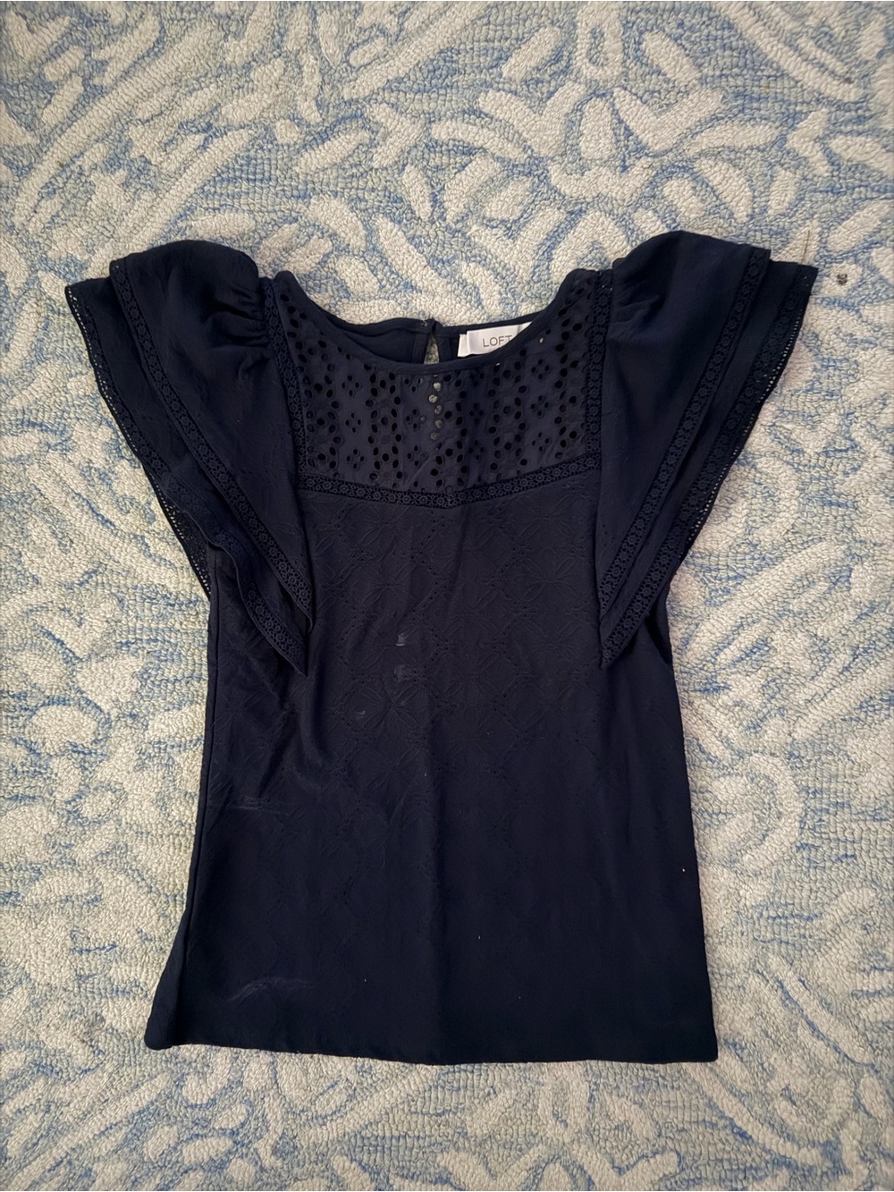 LOFT dark navy blue Flutter Sleeve Top